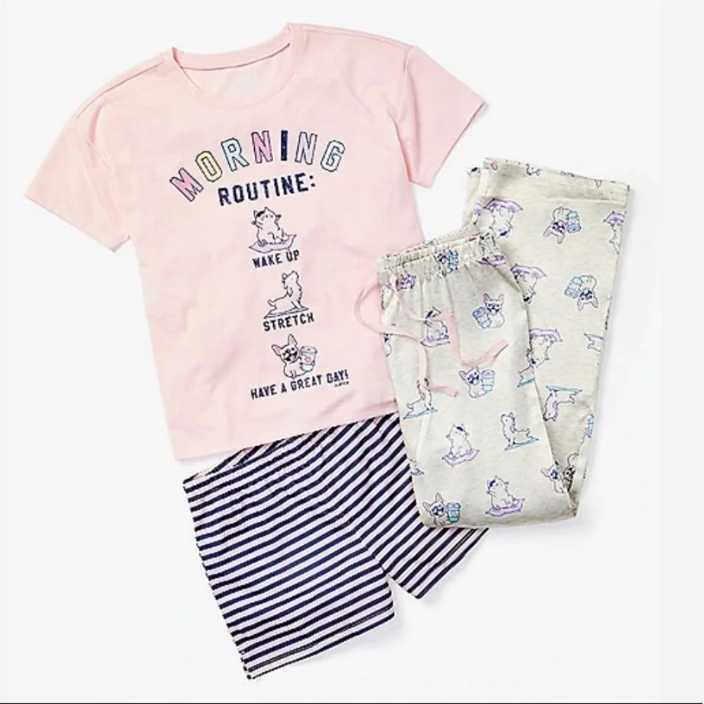 NWT justice 3 piece morning routine pajamas girl 6 pants short sleeve SS